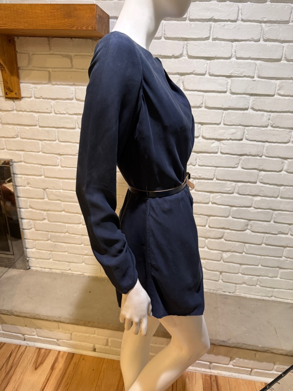 Dolce Vita 100% Silk Navy Shorts Romper Dress Belted Draped Mini NWT LONG SLEEVE - Picture 11 of 13